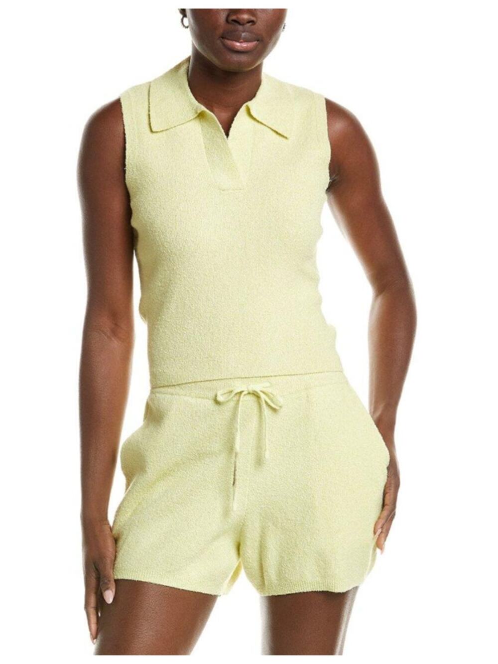 DH New York 2-Piece Knit Set Lemon Yellow XS Cecil Shorts Kiara Polo Top EUC